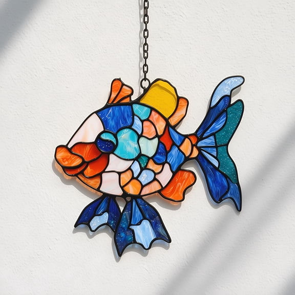 Gold Fish Acrylic Suncatcher Handmade Freedom Wisdom Window Hanging Home Decor