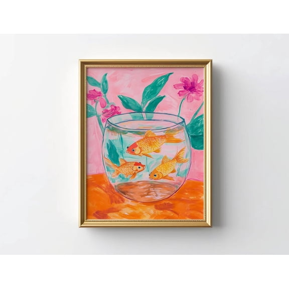 Gold Fish Print Goldfish Still Life Painting Colorful Fish Artwork Modern Sea Animal Poster Trendy Maximalist Room Wall Art Modern Wall Decor