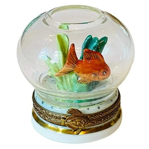 Gold Fish in Bowl Limoges Box Porcelain Figurine