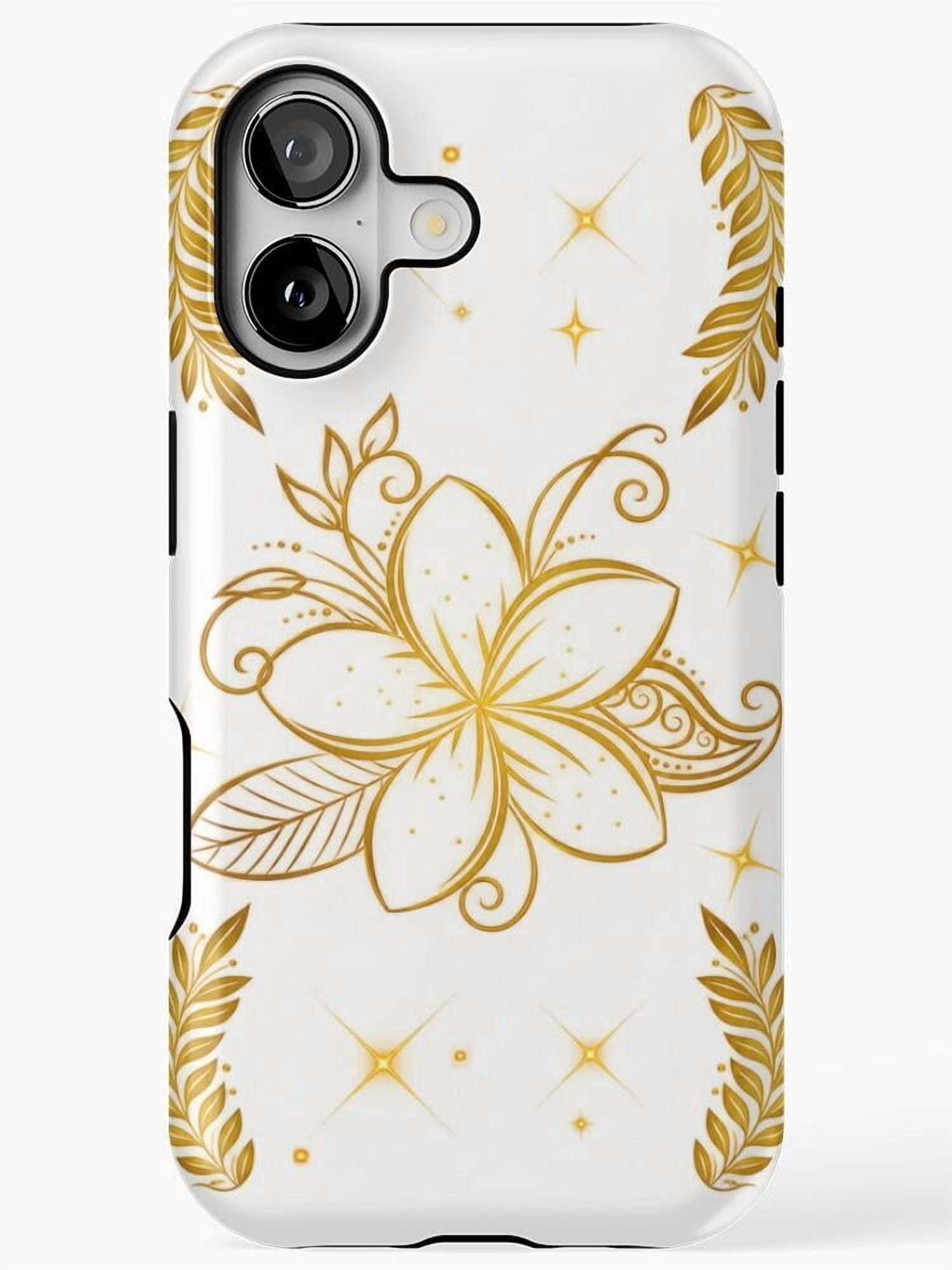 Gold Five-Petal Flower and Leaf Tough Cell Phone Case for Select Apple ...