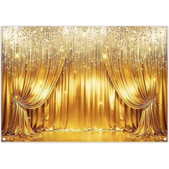 Gold Flash Bokeh Backdrop Glitter Spots Satin Crystal Tassel Beaded Curtain Vintage Photography Background Birthday Graduation Party Decorations Banner Photo Props