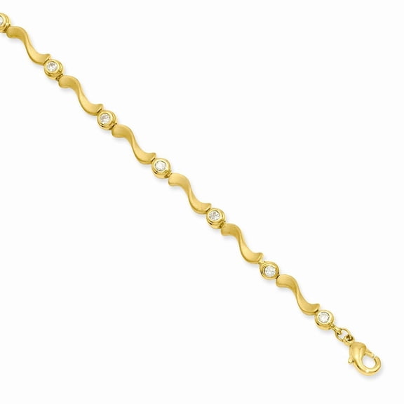 Gold-Flashed Bezel Cubic Zirconia S Link Bracelet - 8.25 Inch - Measures 3.9mm Wide