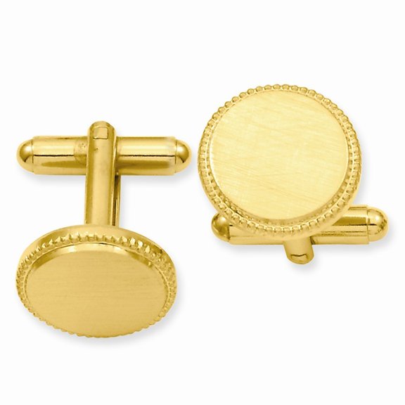 Gold-Flashed Florentined Round Beaded Cuff Links - Measures 16x16mm Wide