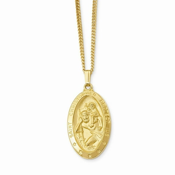 Gold-Flashed Lrg St. Christopher Medal Necklace- includes 24 Inch Chain