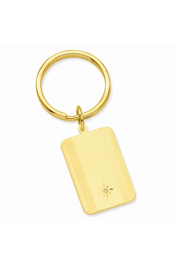 Gold-Flashed Star Cut .001ct. Diamond Key Ring - .2 Grams