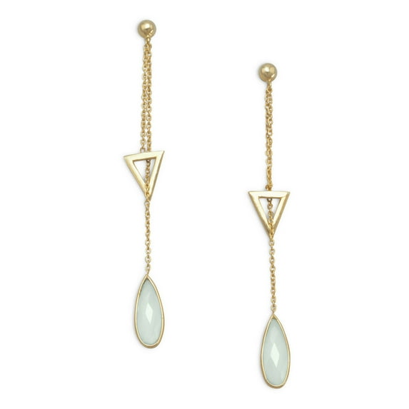 Gold-Flashed Sterling Silver Lariat Style Drop Post Back Earrings Faceted Chalcedony