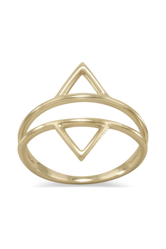 Gold-Flashed Sterling Silver Split Band Double Triangle Ring 17.5mm Wide Across Top - Size 8