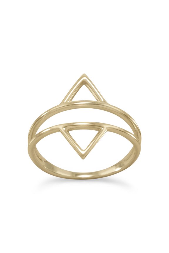 Gold-Flashed Sterling Silver Split Band Double Triangle Ring 17.5mm Wide Across Top - Size 9