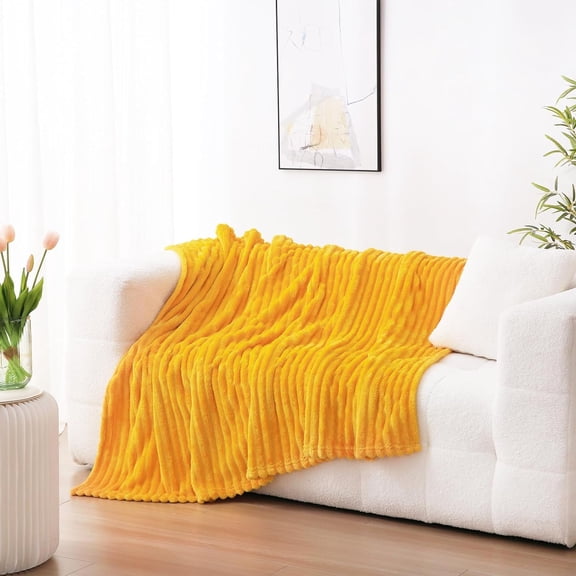 Gold Fleece Throw Blanket 6080 for Couch Sofa Bed,Super Soft Cozy Plush Microfiber Flannel Blanket with Stripes Design Lightweight for Adults,Woman,Girls