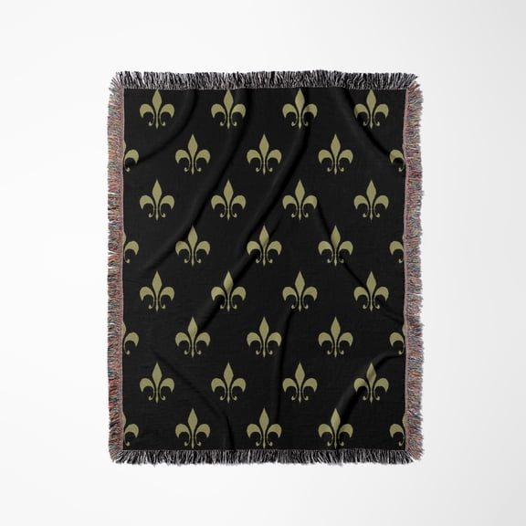 Gold Fleur De Lis On A Black Background Christian Saints Symbol, Woven Blanket