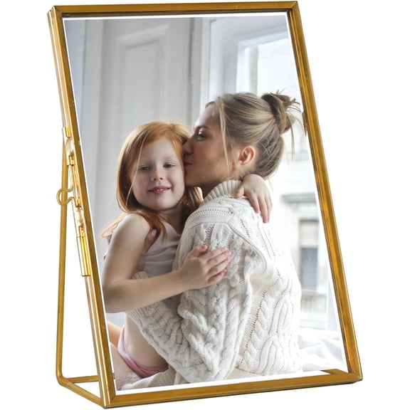 Gold Floating Frame (4"x6", Vertical), For Picture 4x6, 3x5, 2x3, Tabletop Shelf Photo Frame, Classy Gift For Festival, Wedding, Home or Office Dcor,Photo Display,tabletop hanging,Gift Ideas