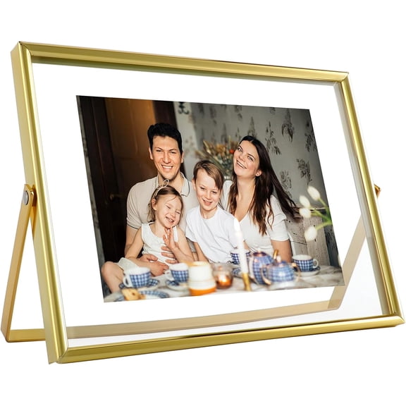 Gold Floating Frame (5"x7",Horizontal) , For Picture 4x6, 3x5, 2x3, Tabletop Shelf Photo Frame, Classy Gift For Festival, Wedding, Home or Office Dcor,Photo Display,tabletop hanging,Gift Ideas