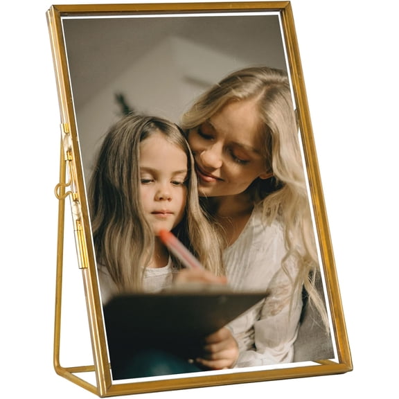 Gold Floating Frame (5"x7", Vertical), For Picture 5x7,4x6, 3x5, Tabletop Shelf Photo Frame, Classy Gift For Festival, Wedding, Home or Office Dcor,Photo Display,tabletop hanging,Gift Ideas