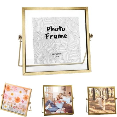 Gold Floating Frame, 6*6in Metal Photo Frame with Glass for Picture 4x4, 3.5x5, 2x3, Tabletop Shelf Photo Frame, Gift for Father's Day, Birthday or Wedding, Home or Office Decor