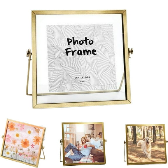 Gold Floating Frame, 6*6in Metal Photo Frame with Glass for Picture 4x4, 3.5x5, 2x3, Tabletop Shelf Photo Frame, Gift for Father's Day, Birthday or Wedding, Home or Office Decor
