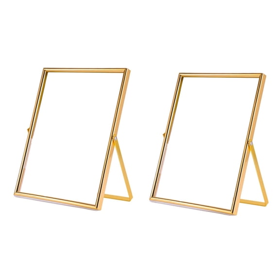 Gold Floating Picture Frame Set of 2, Gift Metal Glass Photo Frames, for Tabletop Display Vertically