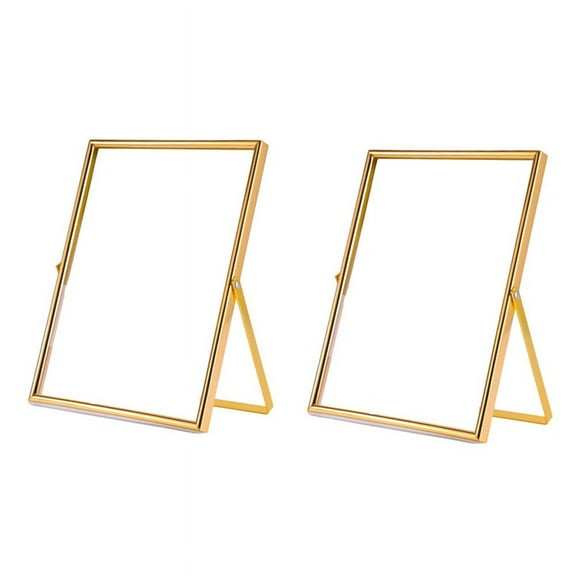 Gold Floating Picture Frame Set of 2, Gift Metal Glass Photo Frames, for Tabletop Display Vertically