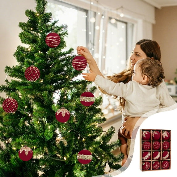 Gold Flocked Christmas Balls Ornaments Set, 16PCS 2.36 Inch Glitter Shatterproof Tree Hanging Decorations, Holiday Party Home Décor Baubles Gift Box