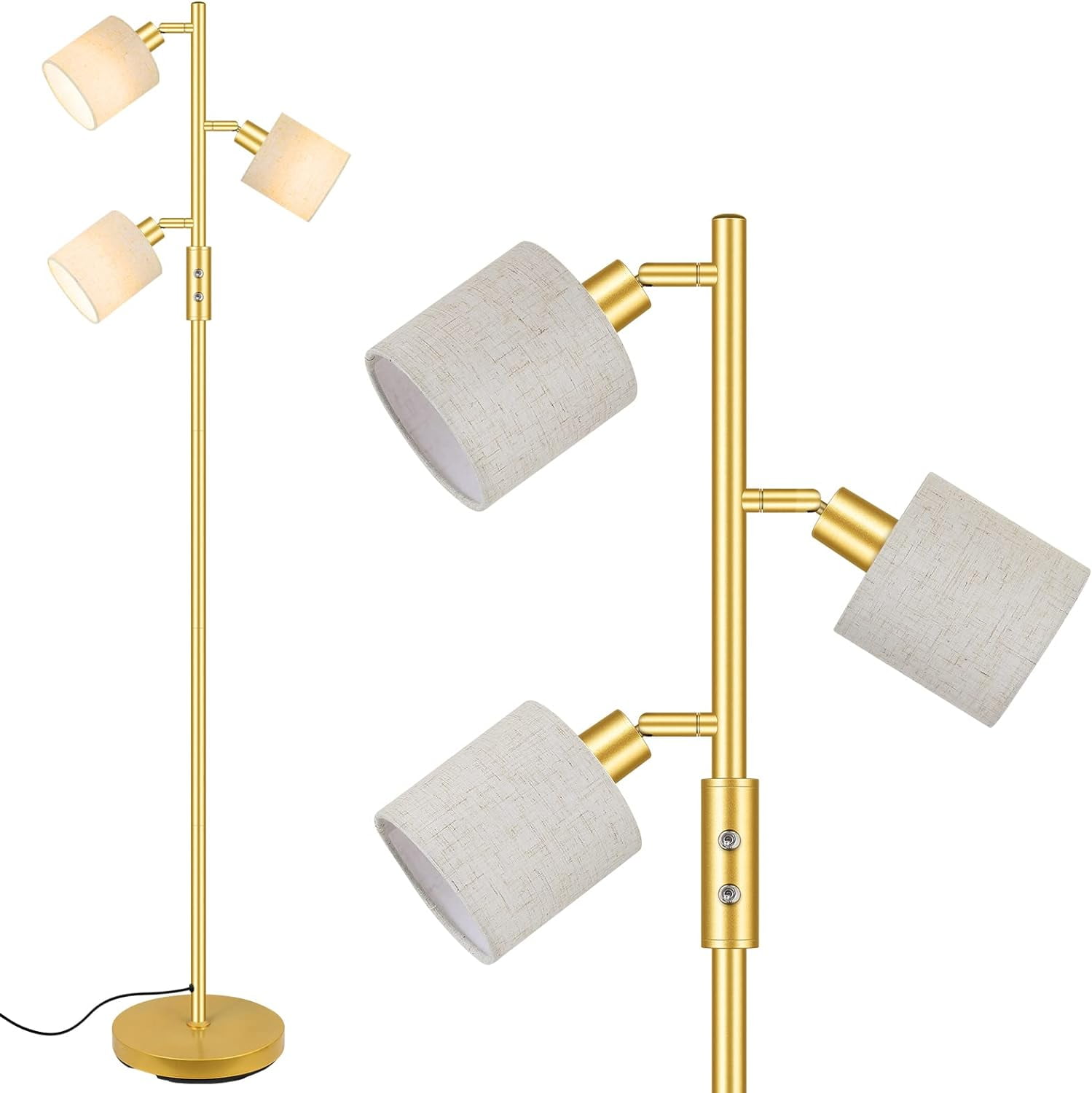 Gold Floor Lamps for Living Room, 3 Color Temperature, 3Light Tree