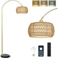 thumbnail image 1 of Gold Floor Lamps for Living Room, Arc Floor Lamp with Remote & Dimmable Bulb,  Rattan Standing lamp with 3 Color Temperatures, Height Adjustable Tall Lamp for Bedroom, Over Couch Reading Lamp, 1 of 17