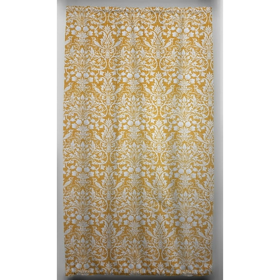 Gold Floral Damask French Door Curtain Panel with Tie Back (Unlined)