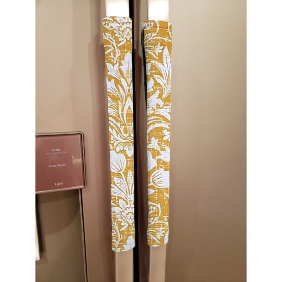 Floral Damask Refrigerator Oven Dishwasher Handle Covers by Penny's Needful Things (15 Inch) (Set of 3) (Gold)