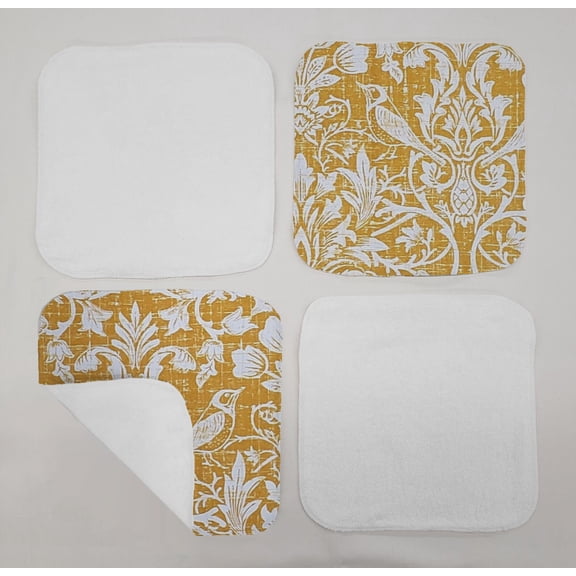 Gold Floral Damask Washcloths (Set of 4) (Towel Color: White)