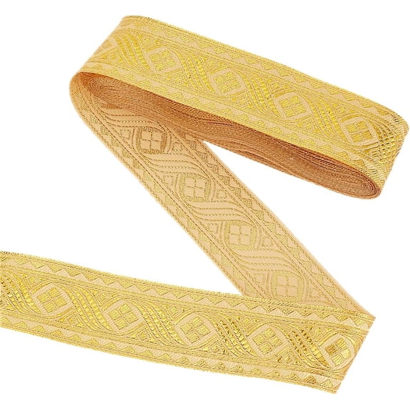 Gold Floral Geometric Cotton Polyester 8 Yards 1.3 Inch Vintage Embroidered Jacquard Ribbon for Clothing Sewing Decorations DIY Gift Wrapping