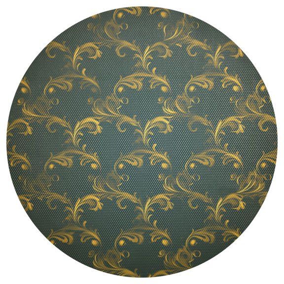 Gold Floral Scrolls Pattern 15.4in Diameter PVC Plate Mat, Heat-Resistant and Cuttable, Kitchen Decor