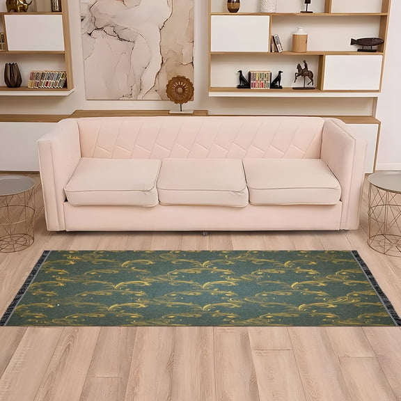 Gold Floral Scrolls Pattern 72x23.5" Bedroom Runner Rug, Durable and Non-Slip for Hallways and Living Rooms