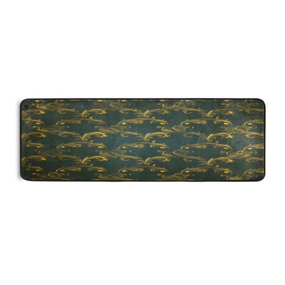 Gold Floral Scrolls Pattern 72x24" Runner Rug, Non-Slip Memory Foam Cushion, Anti-Crease for Hallways and Bedrooms