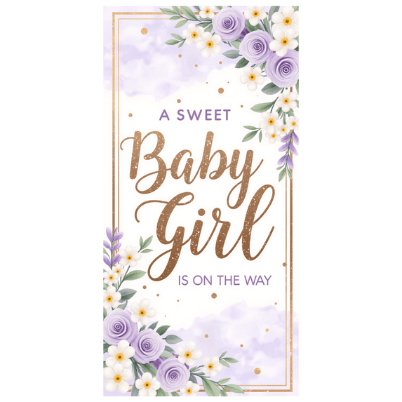 Gold Floral Sweet Baby Girl Baby Shower Banner Elegant Flower Decoration for Baby Announcement Party Decor Celebration