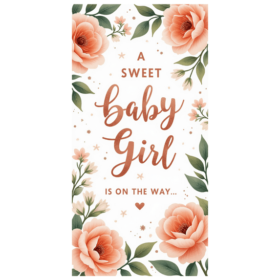Gold Floral Sweet Baby Girl Baby Shower Banner Elegant Flower Decoration for Baby Announcement Party Decor Celebration