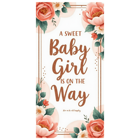 Gold Floral Sweet Baby Girl Baby Shower Banner Elegant Flower Decoration for Baby Announcement Party Decor Celebration