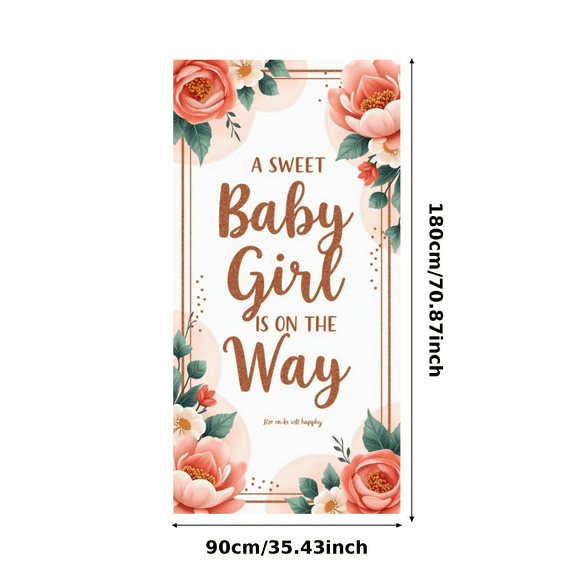 Gold Floral Sweet Baby Girl Baby Shower Banner Elegant Flower Decoration for Baby Announcement Party Decor Celebration