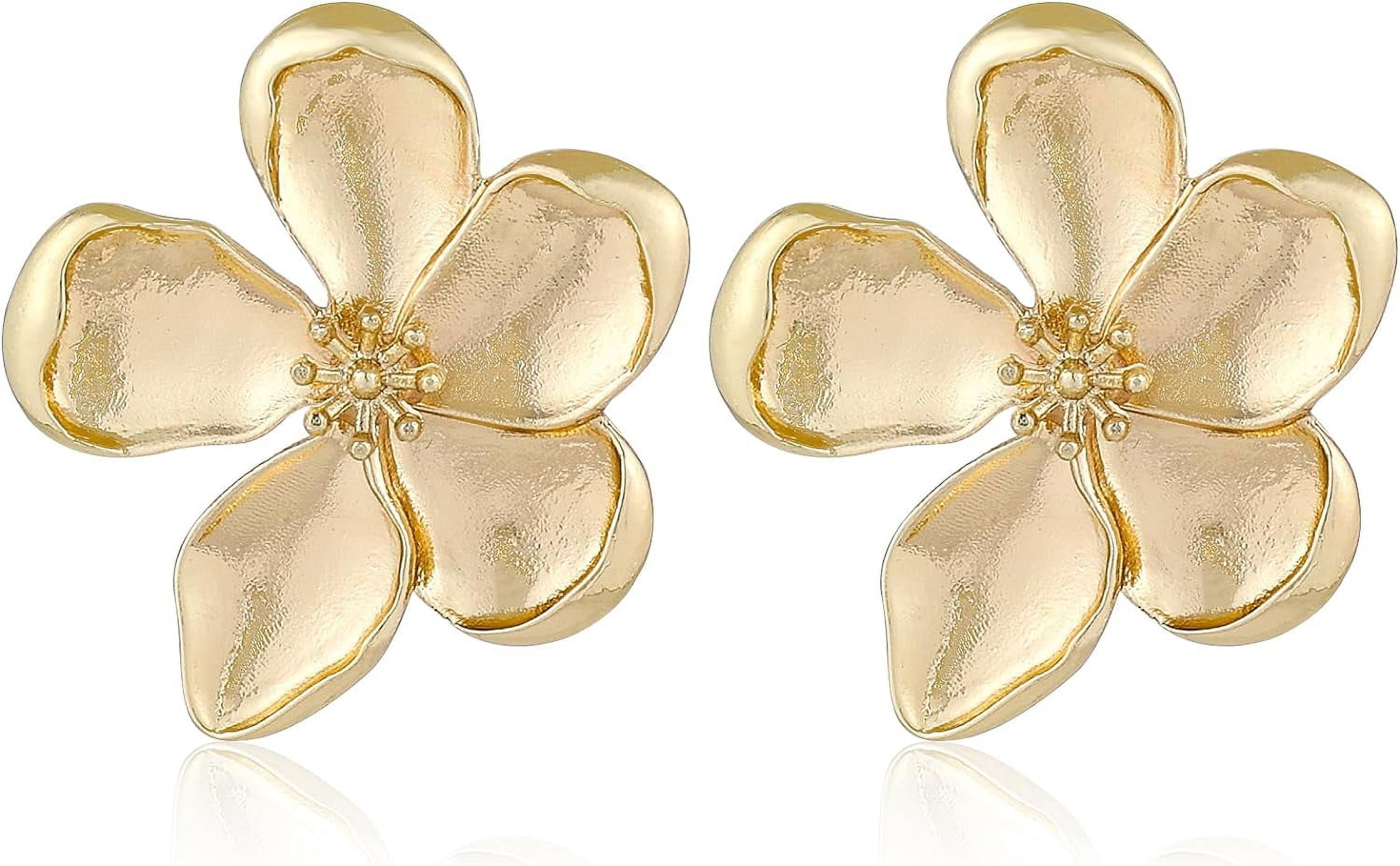 Large Gold Flower Stud Earrings For Women - Chunky Floral Statement Earrings, Alloy, Hypoallergenic - Gift For Her