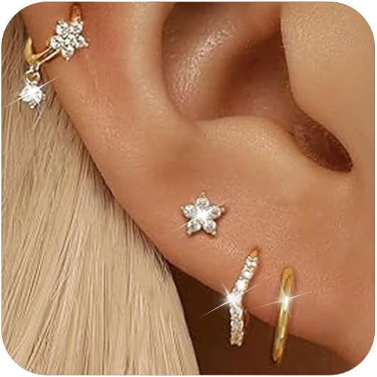 Gold Hoop Earrings Set For Women - 14k Gold Plated Huggie & Cartilage Hoops For Multiple Piercings