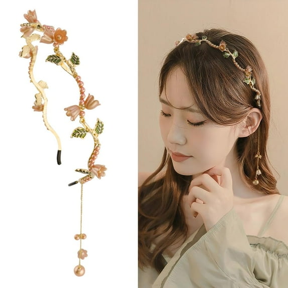 Gold Flower Headband for Women Girls Hair Vine Gold Leaf Boho Headband Wedding Fairy Accessories Headpiece