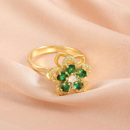 Gold Flower Rings For Women Female Luxury 14K Yellow Gold Women Jewelry Paved Crystal Ring Anel