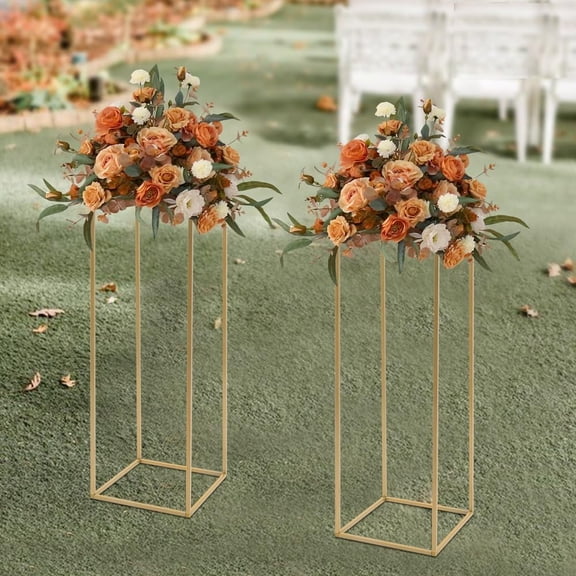 Gold Flower Stand Metal Column Decoration, 31.5 Inch Wedding Centerpieces for Tables Set for Business Celebrations Parties (Gold, 31.5In-2 Pcs)