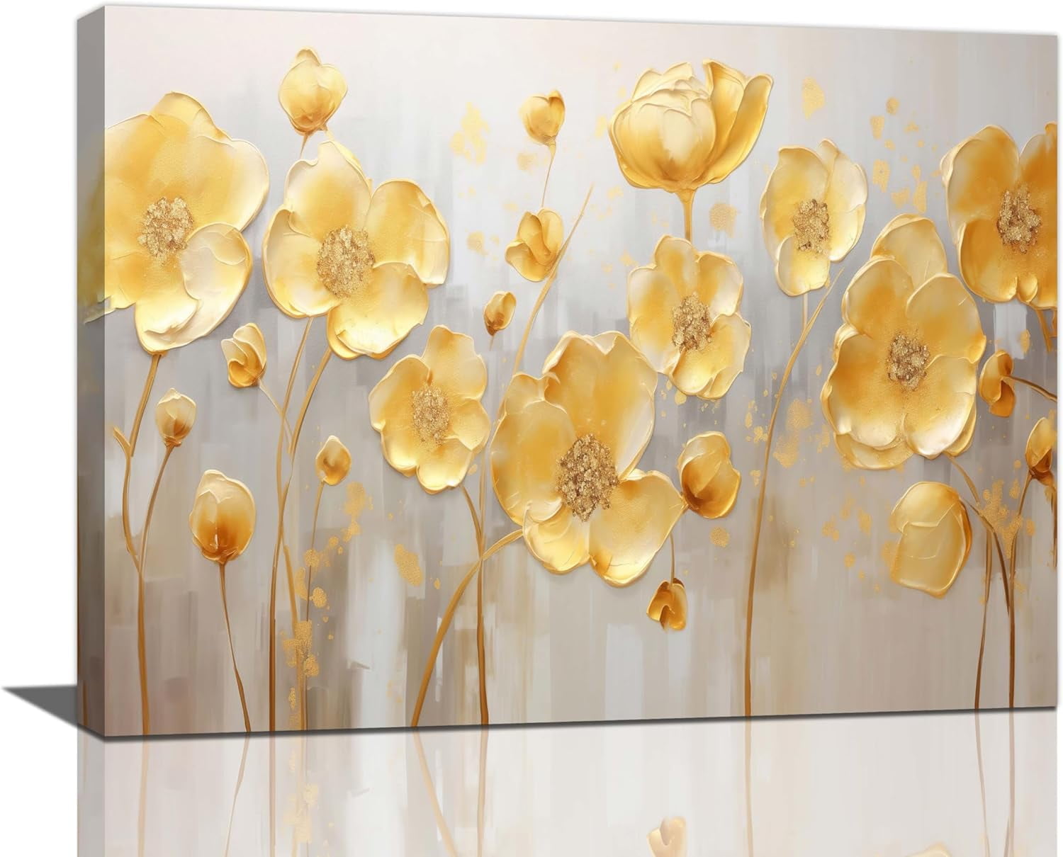 Gold Flower Wall Art Abstract Golden Floral Pictures Wall Decor Large ...