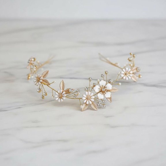 Gold Flower Wedding Hair Vine Leaf Bridal Headpieces Crystal Hair Accessories Jewelry