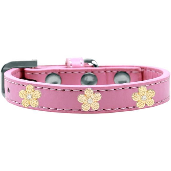 Gold Flower Widget Dog Collar, Light Pink - Size 12