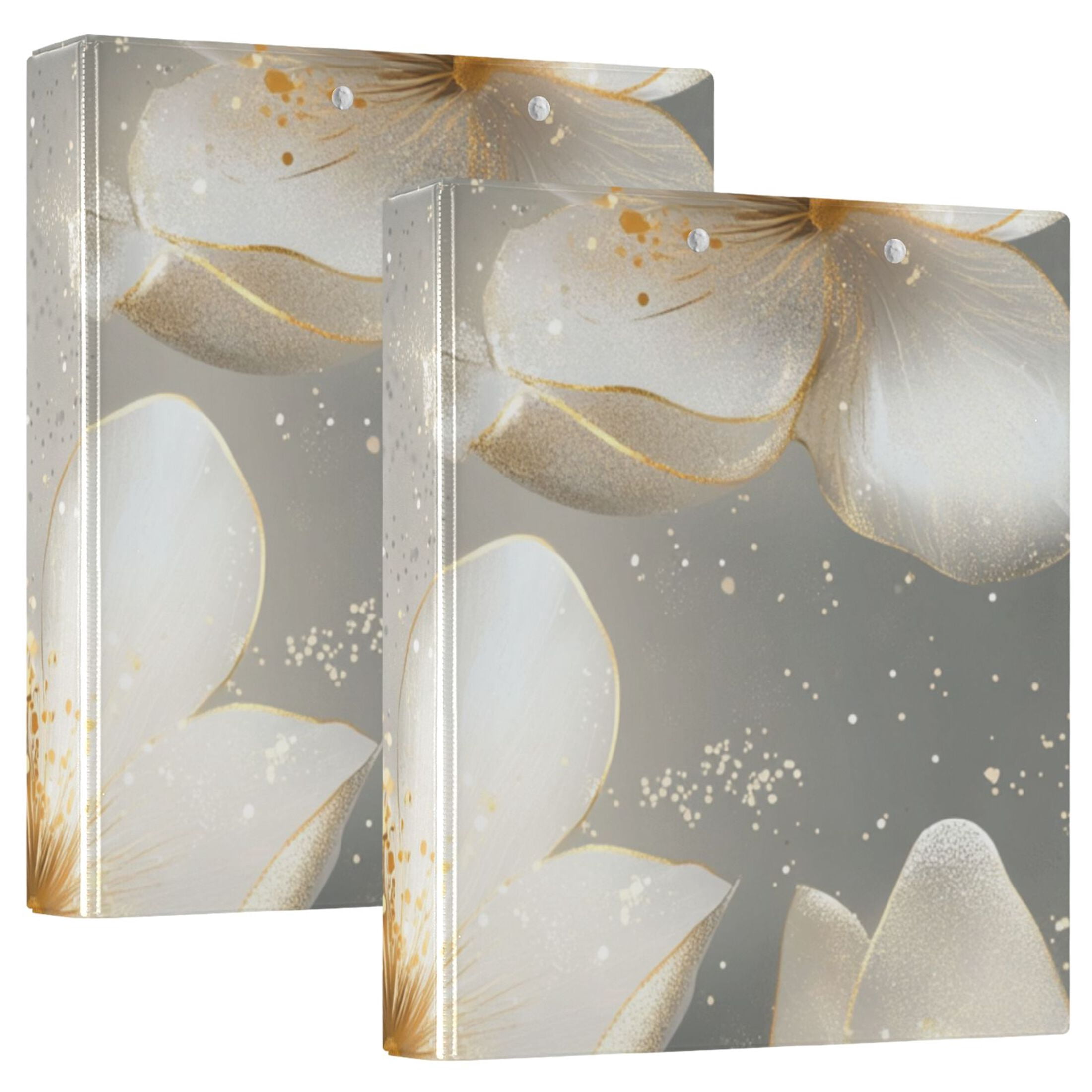 Gold Flowers 3 Ring Binders 1.5 inch Hardcover File Folders with Interior Pockets A4 Size Organizer for School Office Hospital
