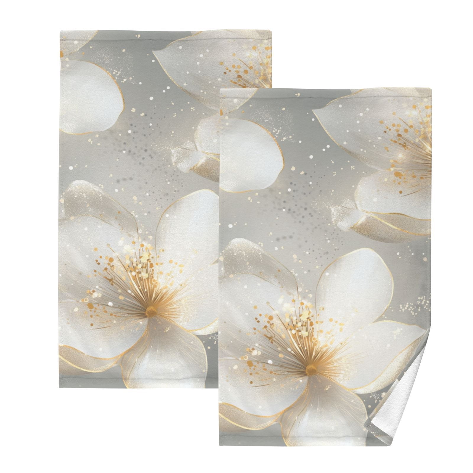 Gold Flowers Hand Towels Cotton Bath Towels Large Face Towels Absorbent for Bathroom 2 Packs
