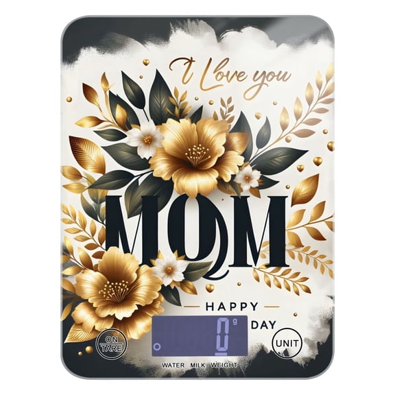 Gold Flowers Mother Day Food Scale Digital Kitchen Scale Waterproof Tempered Glass Tare Function 11 lb for Baking Cooking Meal Prep