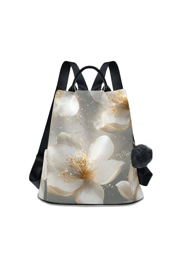 Gold Flowers Travel Laptops Backpack for Women Anti-theft Casual Work Bag Daypack Lightweight Laptop Bag