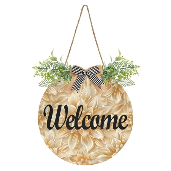 Gold Flowers Welcome Sign for Front Door Wreath Door Sign for Farmhouse Porch Decoration Indoor Outdoor