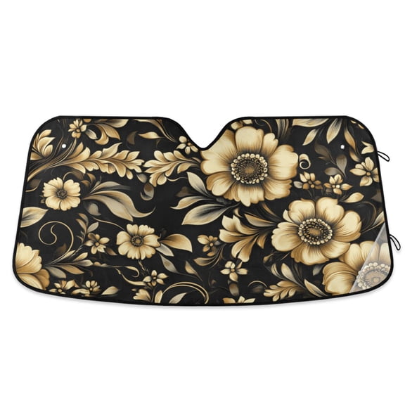 Gold Flowers and Leaves Car Windshield Sun Shade Foldable Car Front Window Visor Heat and UV Protection 53x23.5
