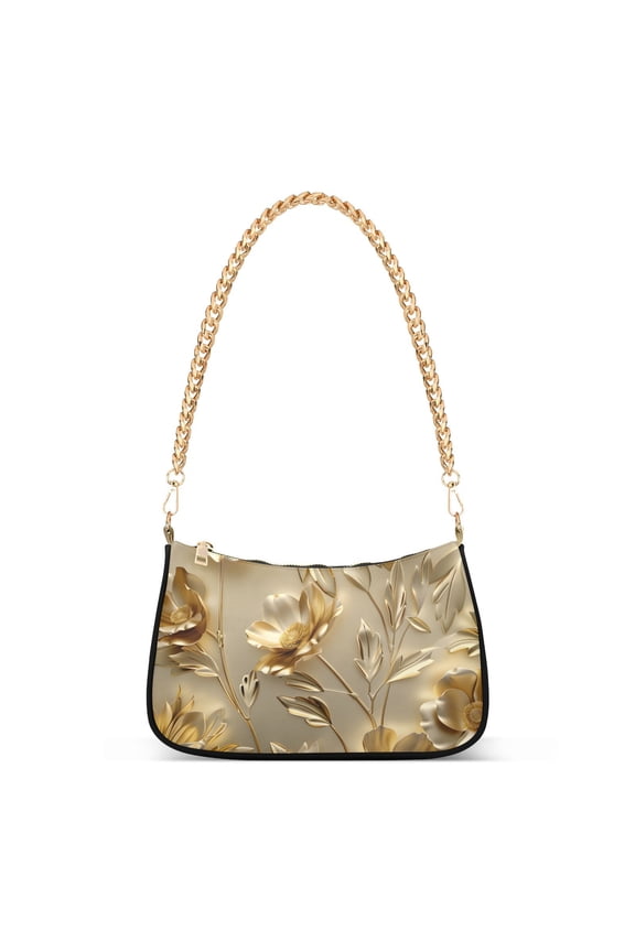 Gold Flowers and LeavesWomen Small Shoulder Bag Crossbody Tote Hobo Bags Purse Clutch Handbags with Chain Strap for Women